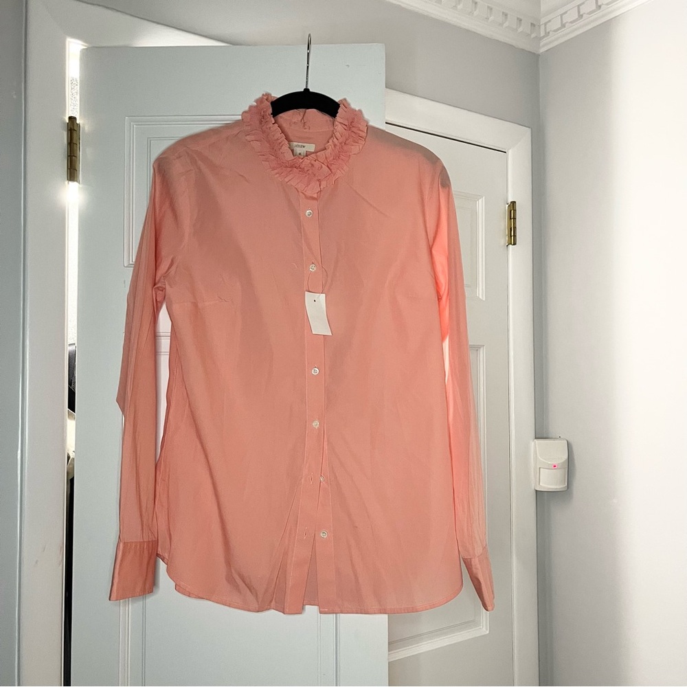 J. Crew 100% Cotton Salmon Colored Button-Up Business Casual Blouse